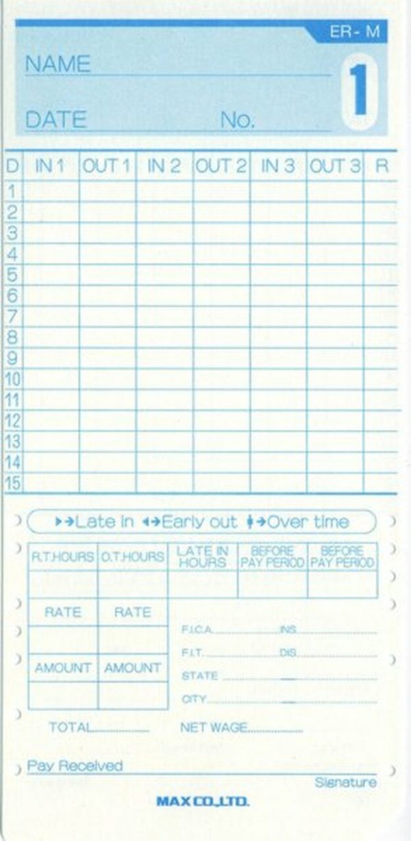 TLM ER-M Monthly time card