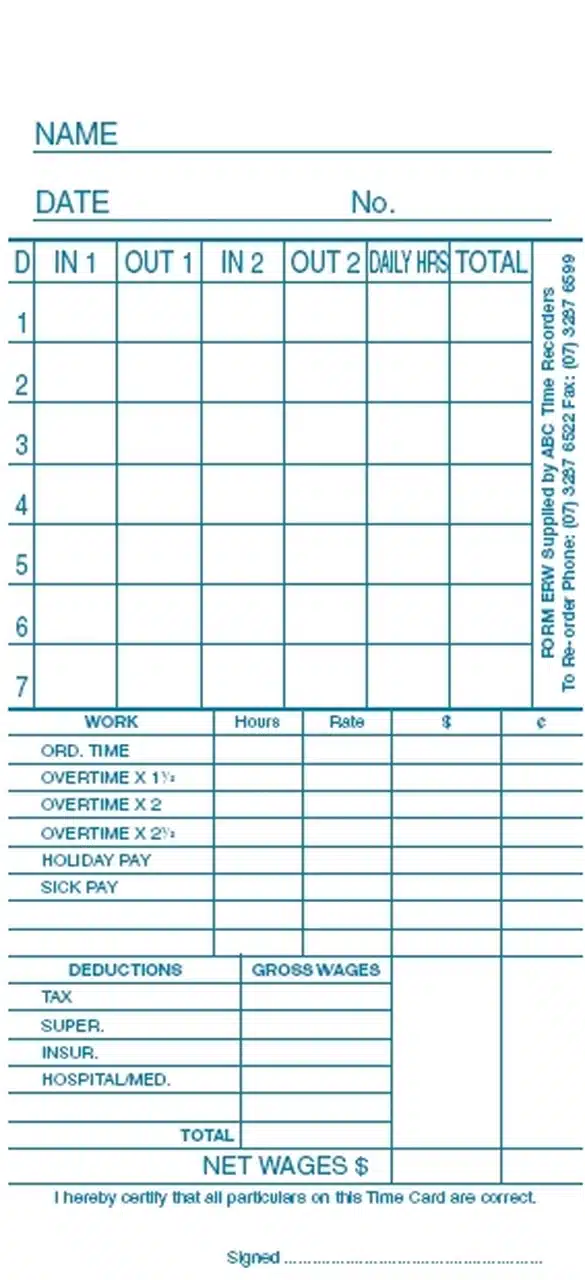 TLM ER-W Weekly time card